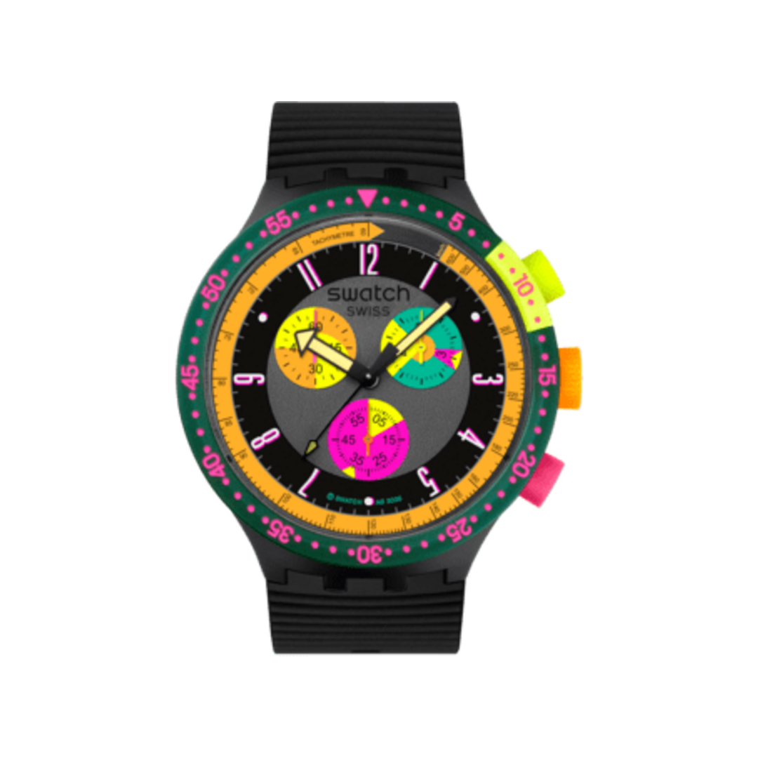 Swatch Neon Seppia SB02B104 sur fond blanc
