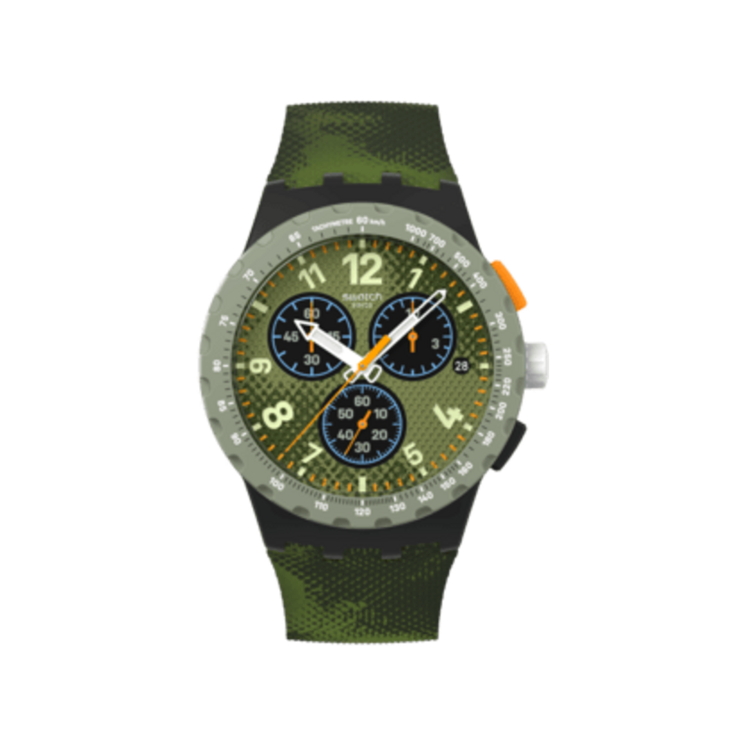 Swatch Midday Camo SUSB423 sur fond blanc