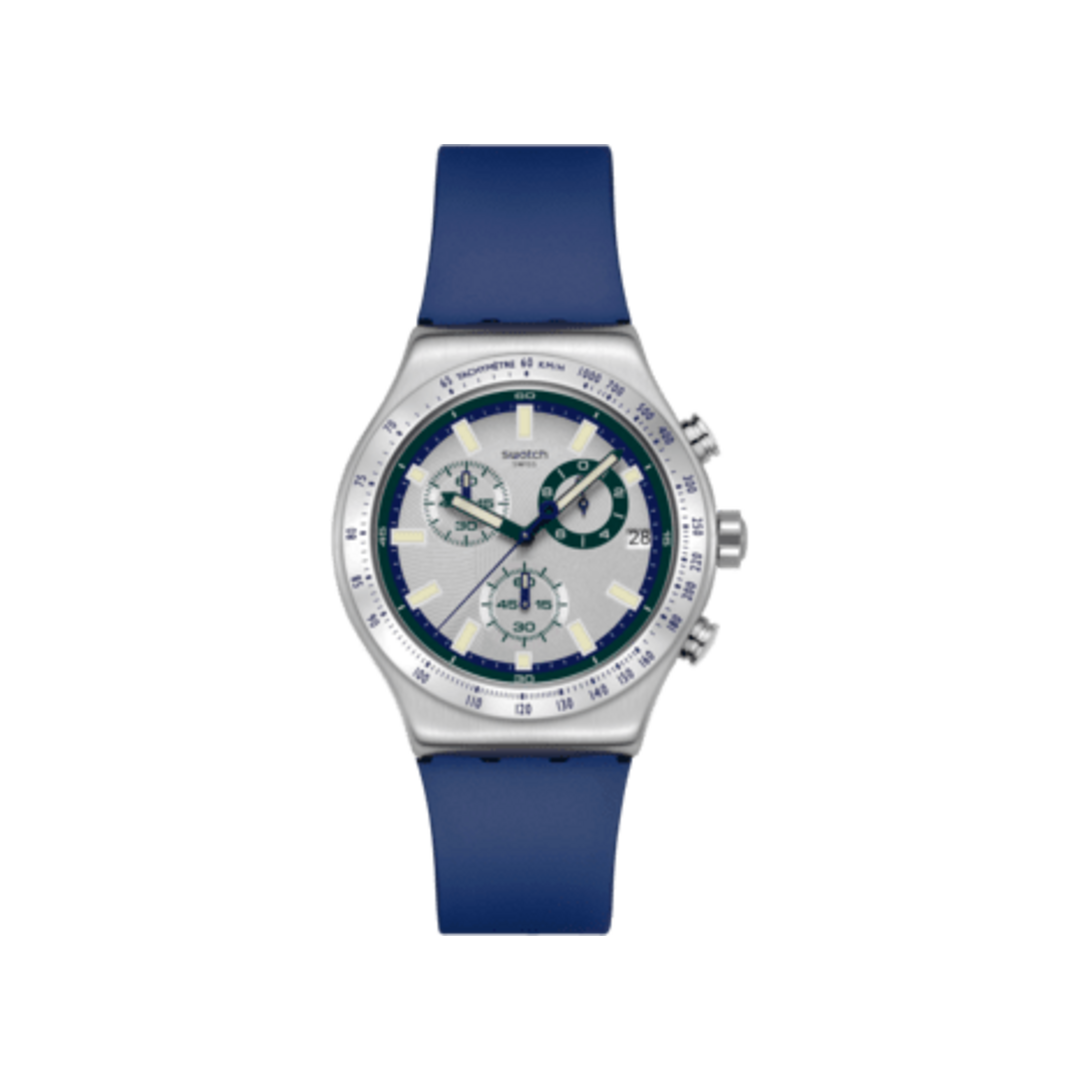 Swatch Blue Reflective YVS539 sur fond blanc