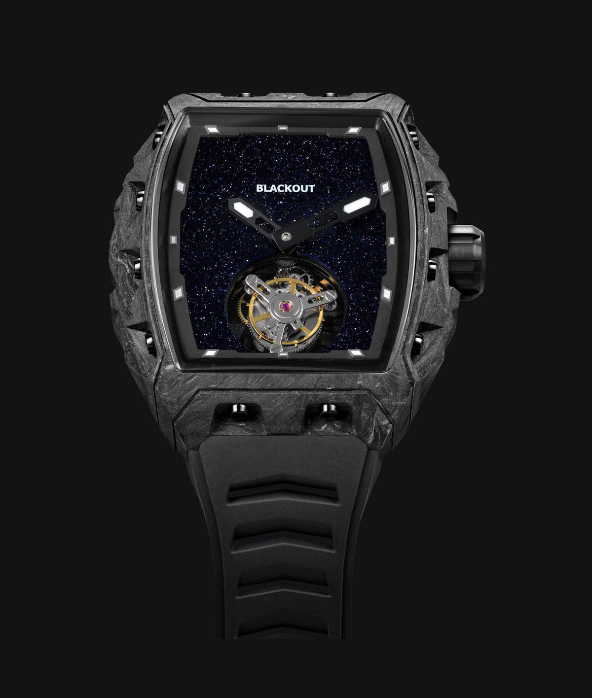 Blackout XP1 Tourbillon Aventurine — détail officiel du tourbillon et du cadran aventuriné